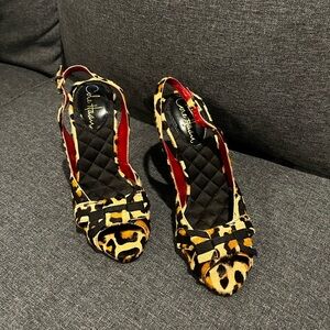 Cole Haan Leopard Print Heels with Black and Tan